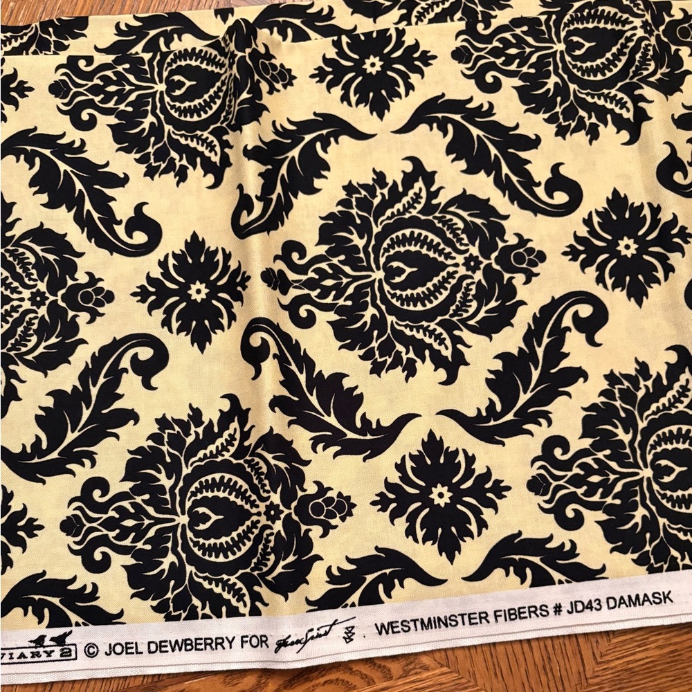 Source Unknown Black and Cream Floral Fabric 2 yards - Picture 2 of 2